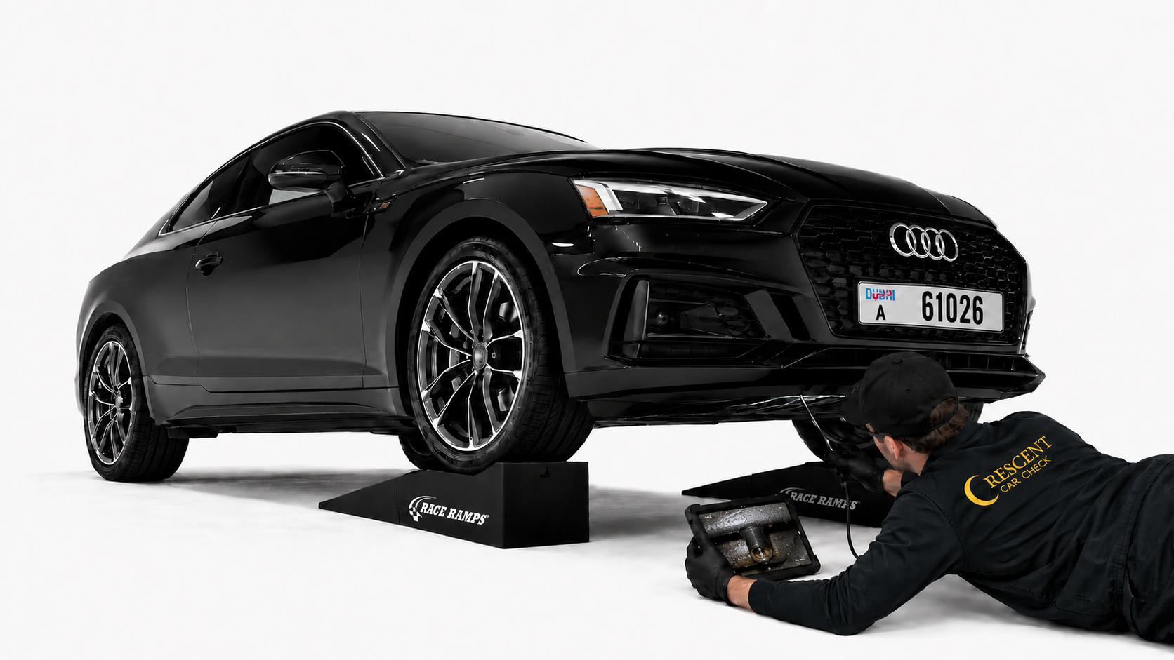 Crescent inspector using an endoscopic camera under a car